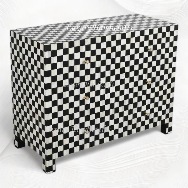 Bone Inlay 4 Drawer Checkerboard Dresser Black