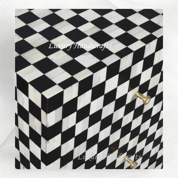 Bone Inlay 4 Drawer Checkerboard Dresser Black
