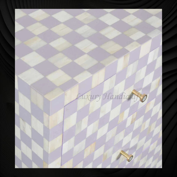 Bone Inlay 4 Drawer Checkerboard Dresser Lilac