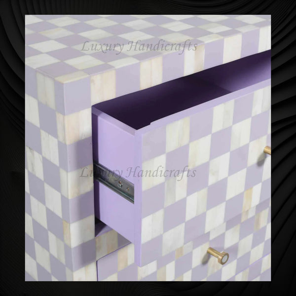 Bone Inlay 4 Drawer Checkerboard Dresser Lilac