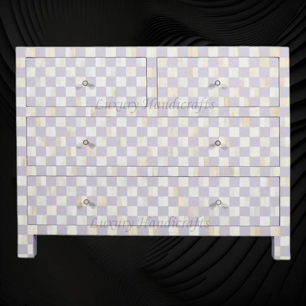 Bone Inlay 4 Drawer Checkerboard Dresser Lilac