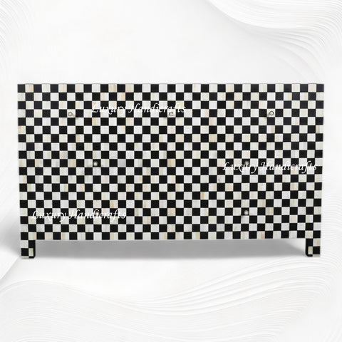 Bone Inlay 7 Drawer Checkerboard Dresser Black