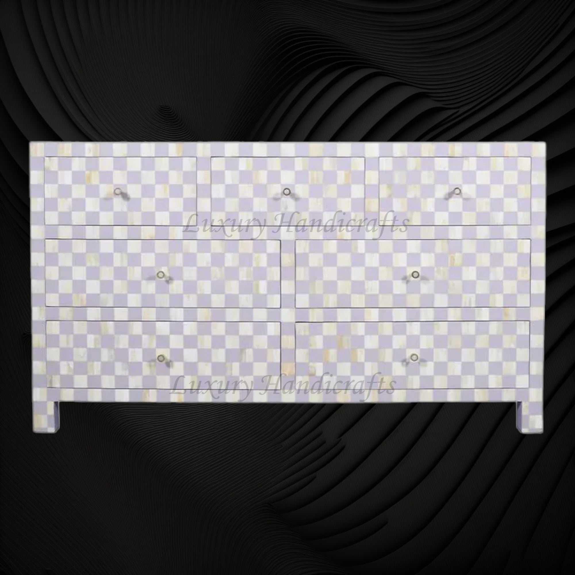 Bone Inlay 7 Drawer Checkerboard Dresser Lilac