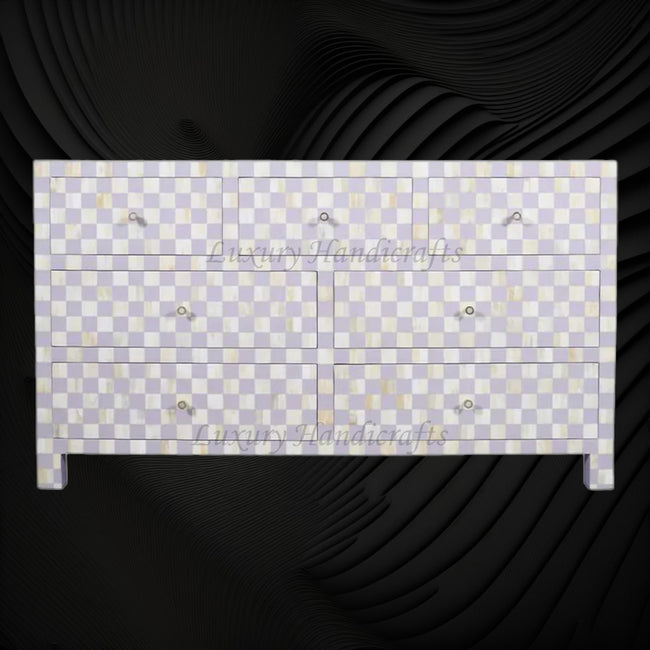Bone Inlay 7 Drawer Checkerboard Dresser Lilac 1