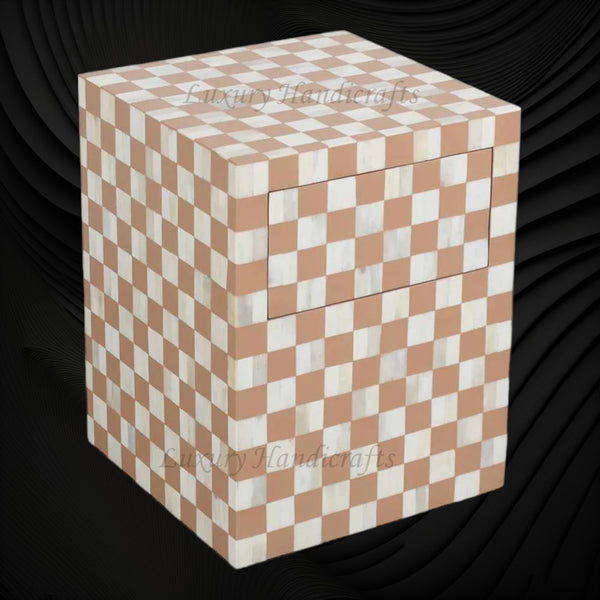 Bone Inlay Checkerboard Bedside Almond
