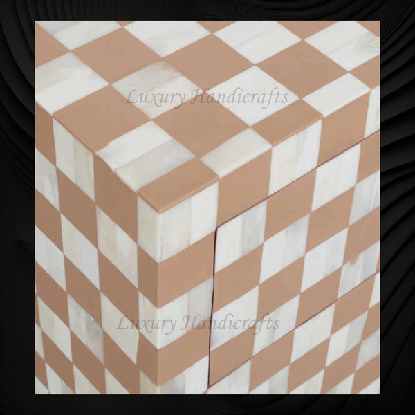 Bone Inlay Checkerboard Bedside Almond