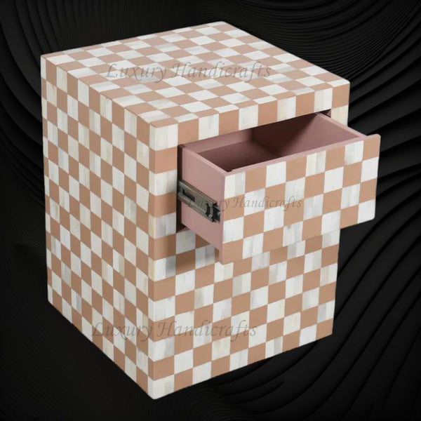 Bone Inlay Checkerboard Bedside Almond