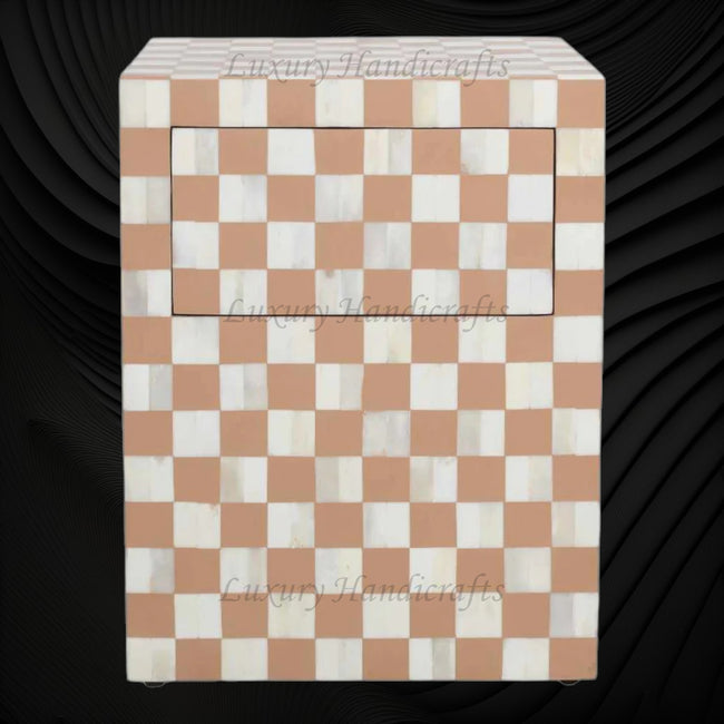 Bone Inlay Checkerboard Bedside Almond 1