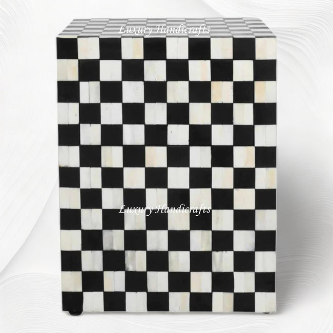 Bone Inlay Checkerboard Bedside Black 1