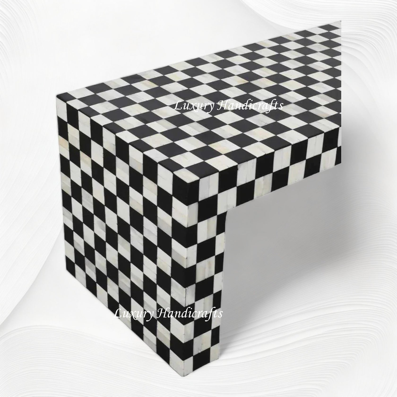 Bone Inlay Checkerboard Coffee Table Black – Luxury Handicraft