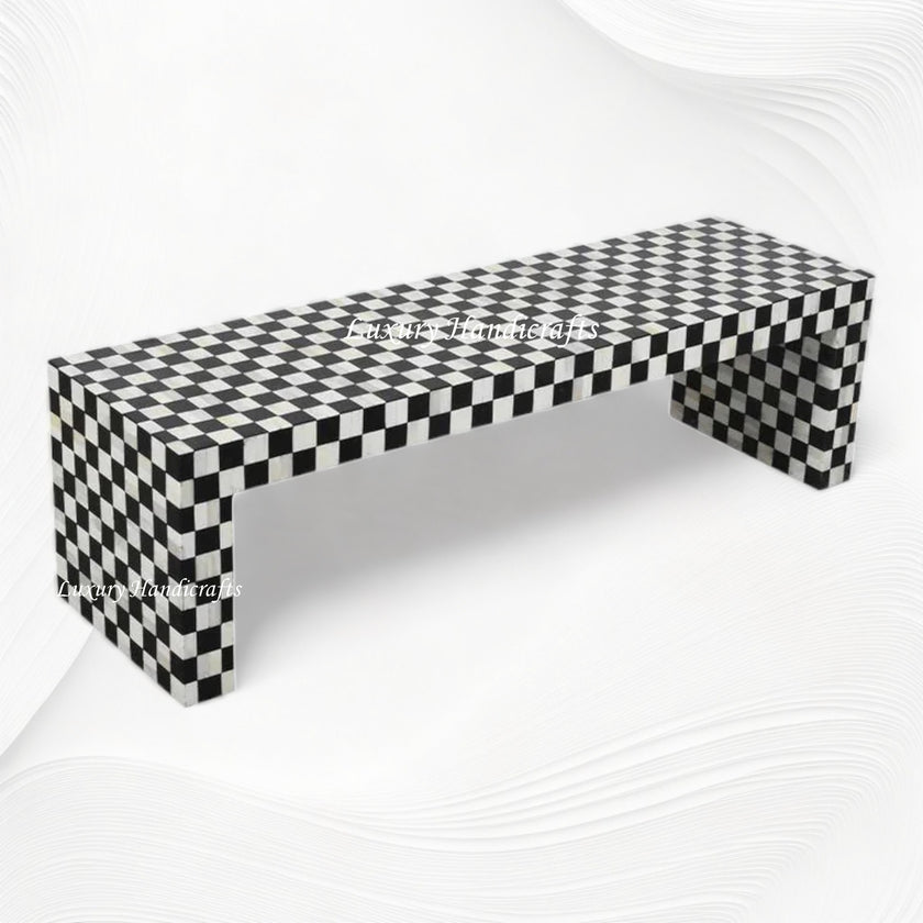 Bone Inlay Checkerboard Coffee Table Black – Luxury Handicraft