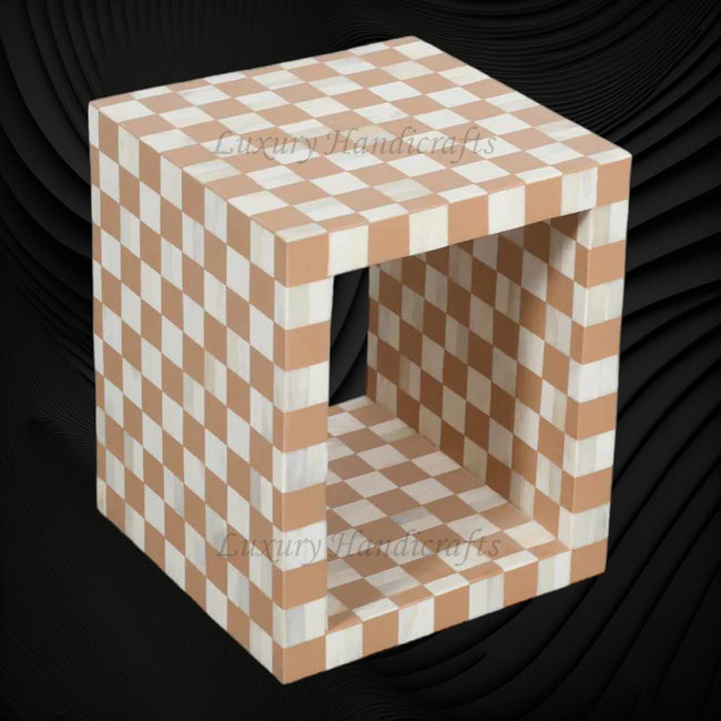 Bone Inlay Checkerboard Side Table Almond 1