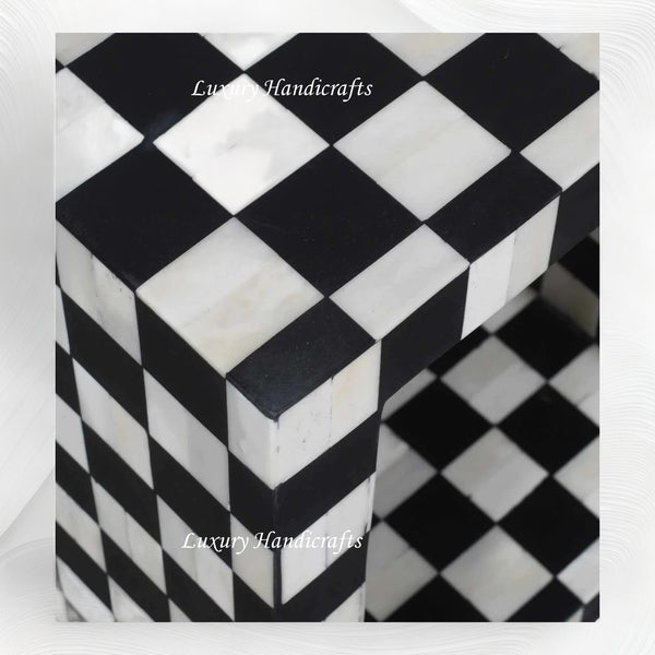 Bone Inlay Checkerboard Side Table Black