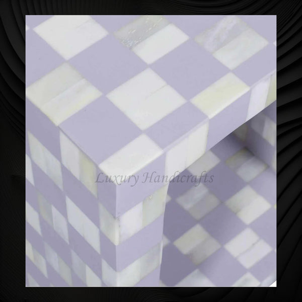 Bone Inlay Checkerboard Side Table Lilac