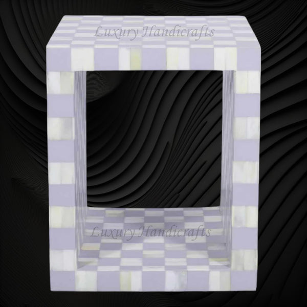 Bone Inlay Checkerboard Side Table Lilac