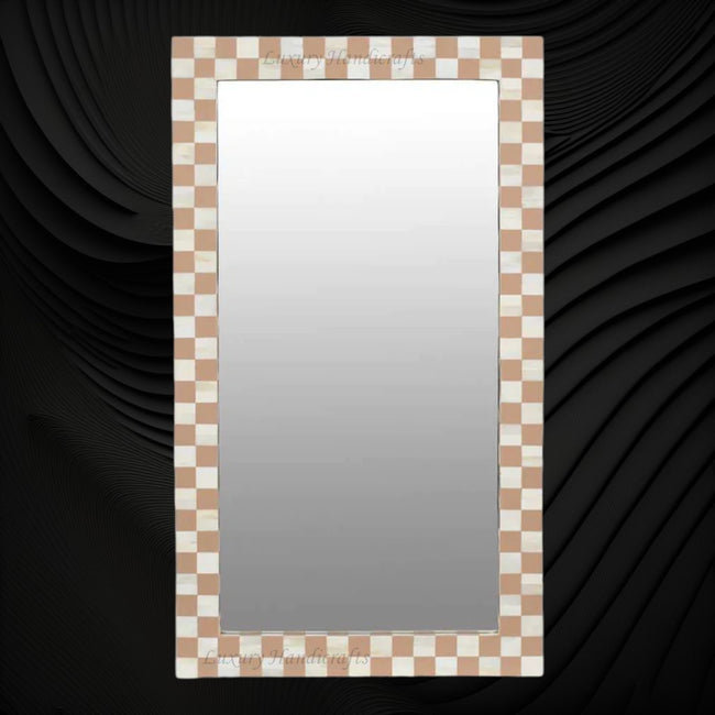 Bone Inlay Checkerboard Mirror Almond 1