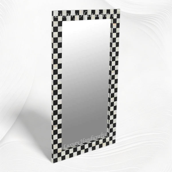 Bone Inlay Checkerboard Mirror Black