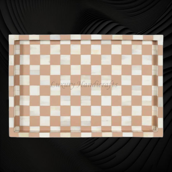 Bone Inlay Checkerboard Tray Almond