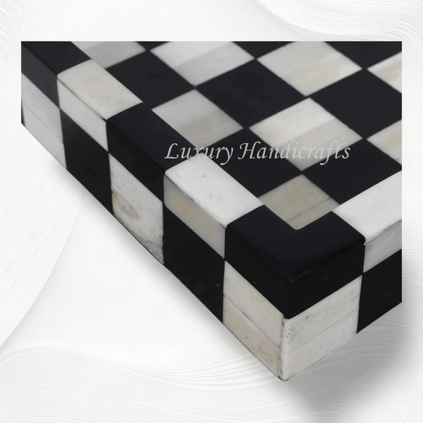 Bone Inlay Checkerboard Tray Black