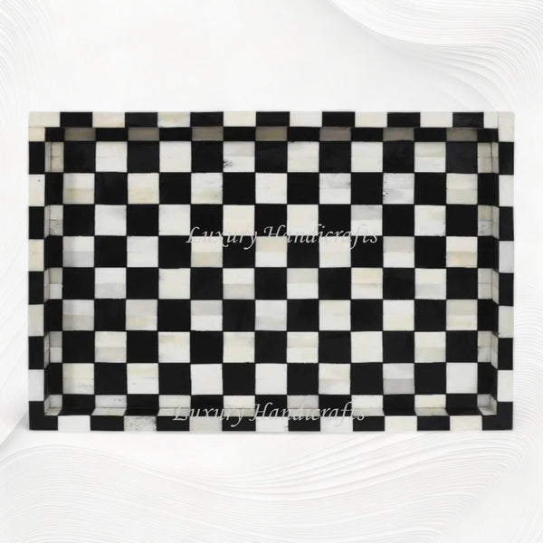 Bone Inlay Checkerboard Tray Black