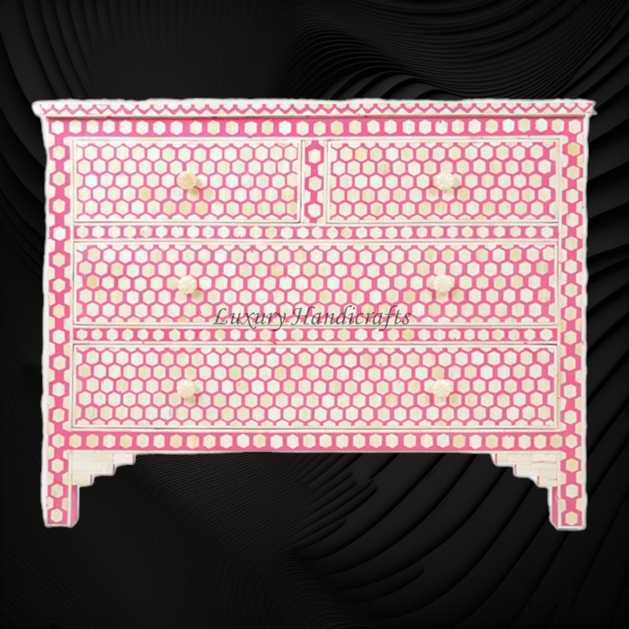 Bone Inlay Chest of Drawers Inverse Hexagon Pink