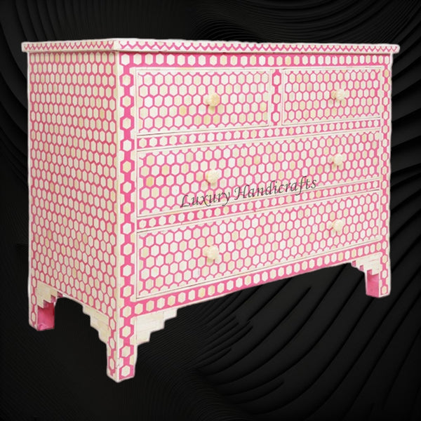 Bone Inlay Chest of Drawers Inverse Hexagon Pink