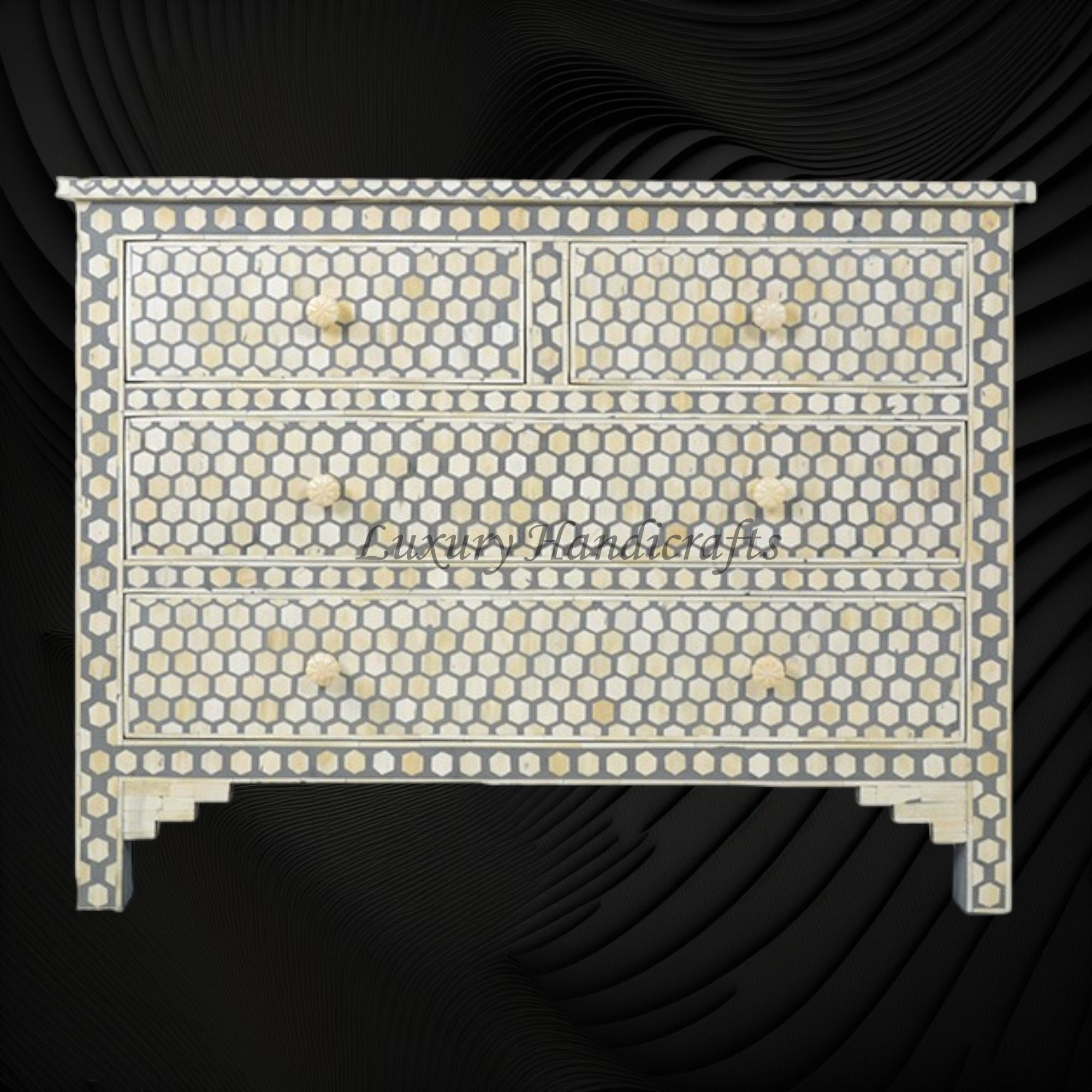Bone Inlay Chest of Drawers Inverse Hexagon Grey