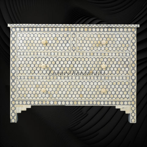 Bone Inlay Chest of Drawers Inverse Hexagon Grey