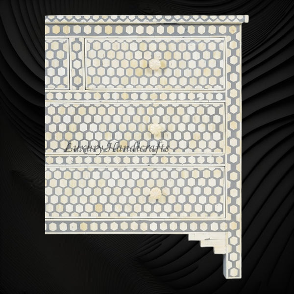 Bone Inlay Chest of Drawers Inverse Hexagon Grey