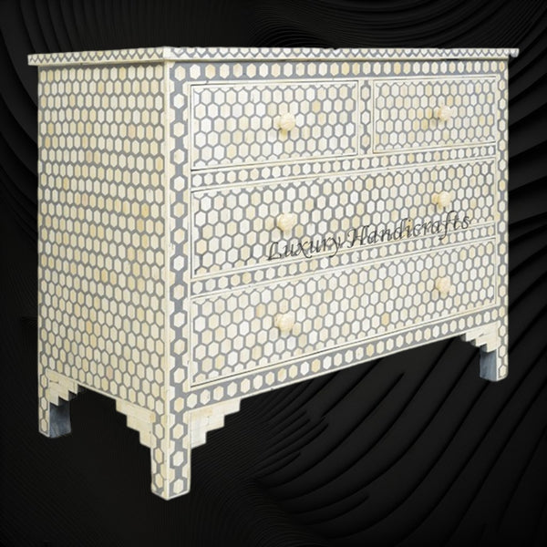 Bone Inlay Chest of Drawers Inverse Hexagon Grey