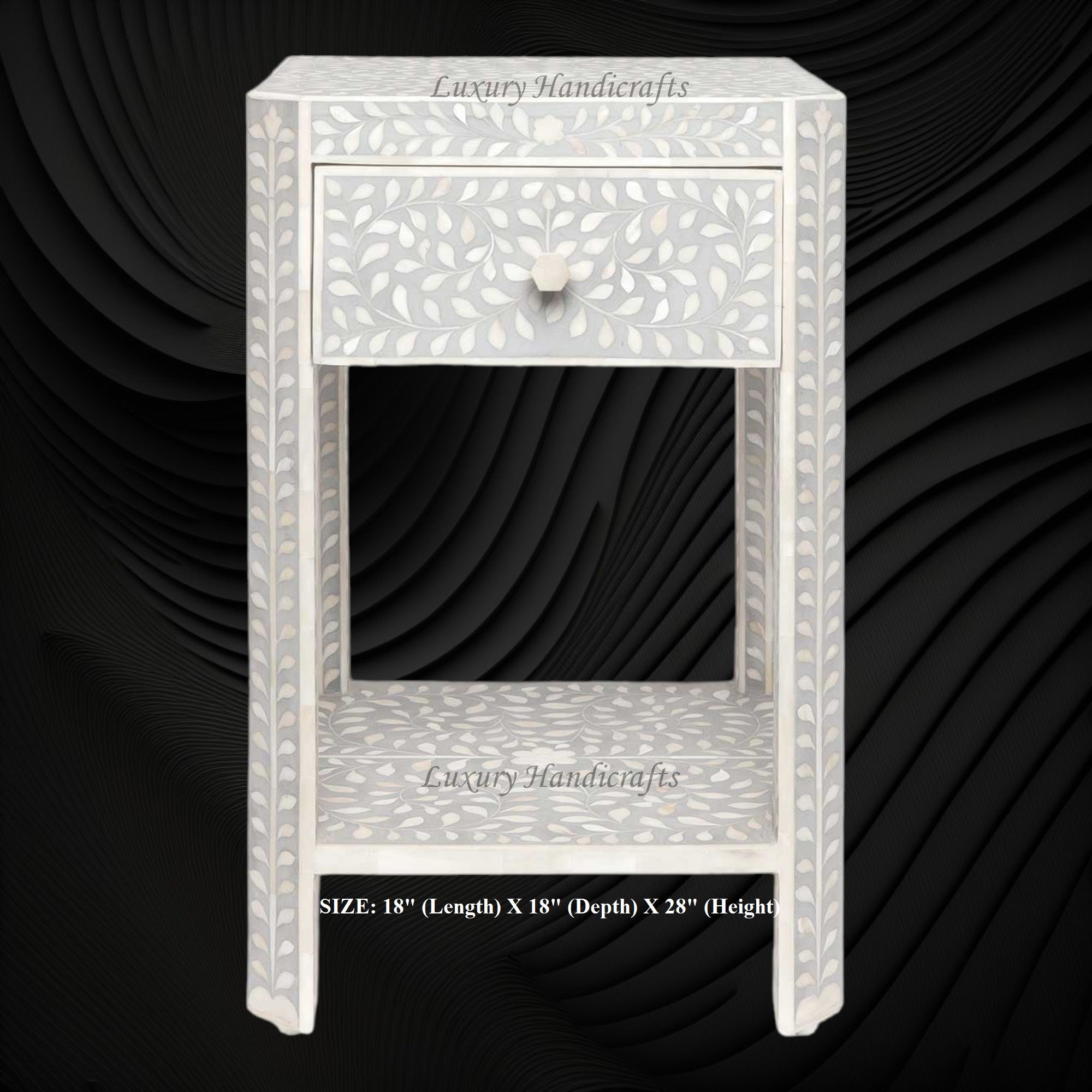 Bone Inlay Edge Floral Bedside Grey