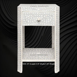 Bone Inlay Edge Floral Bedside Grey