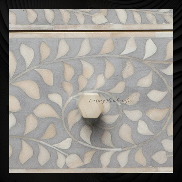 Bone Inlay Edge Floral Bedside Grey