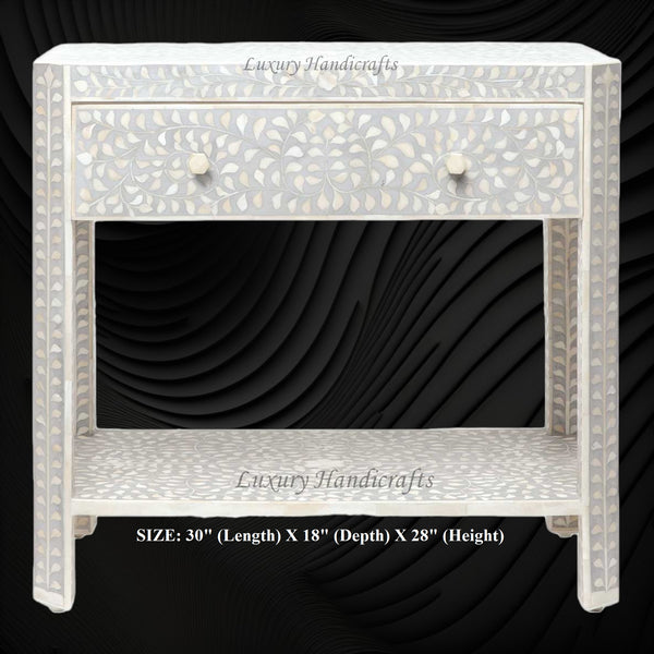Bone Inlay Edge Floral Bedside Grey