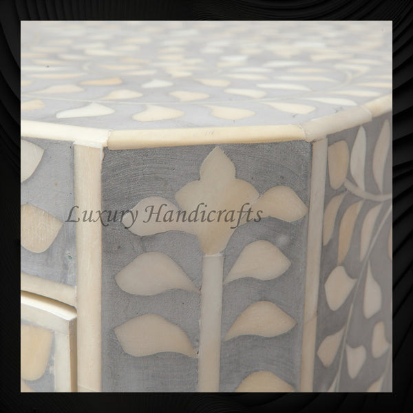 Bone Inlay Edge Floral Bedside Grey
