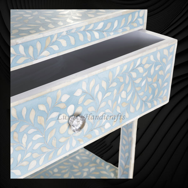 Bone Inlay Edge Floral Bedside Turquoise