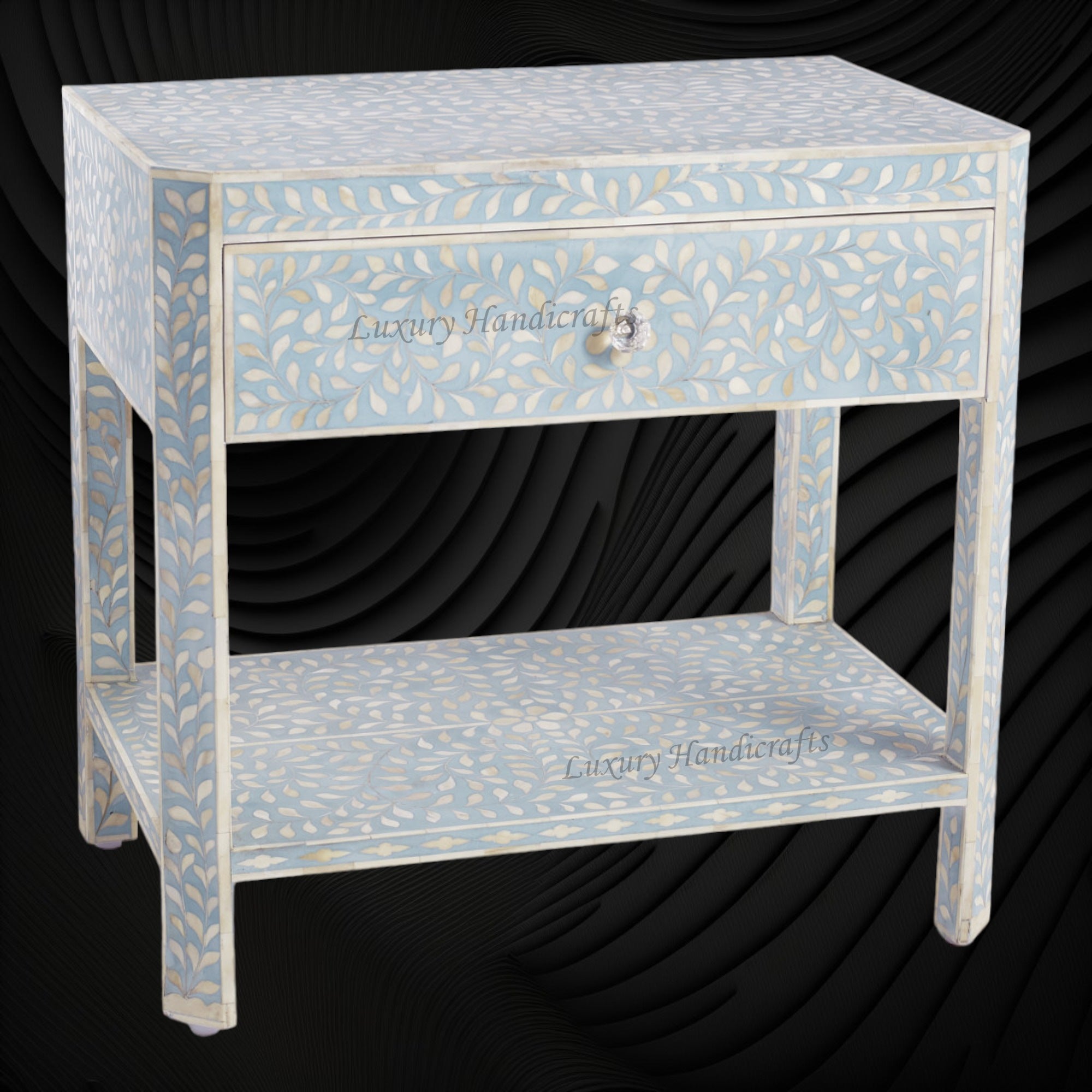 Bone Inlay Edge Floral Bedside Turquoise