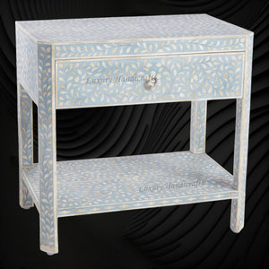 Bone Inlay Edge Floral Bedside Turquoise