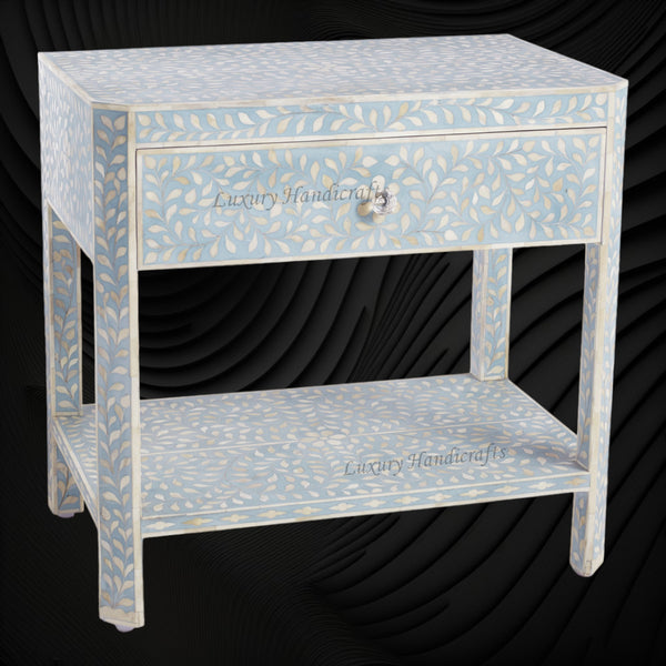 Bone Inlay Edge Floral Bedside Turquoise