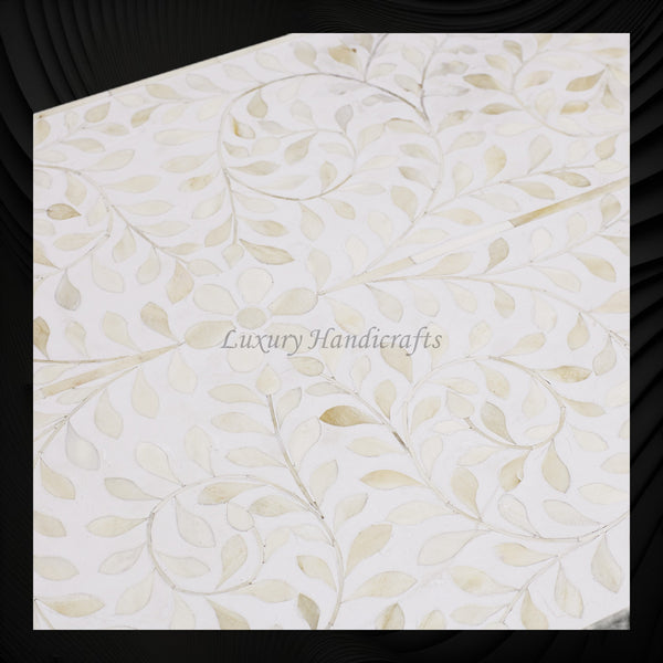 Bone Inlay Edge Floral Bedside White