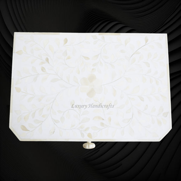 Bone Inlay Edge Floral Bedside White