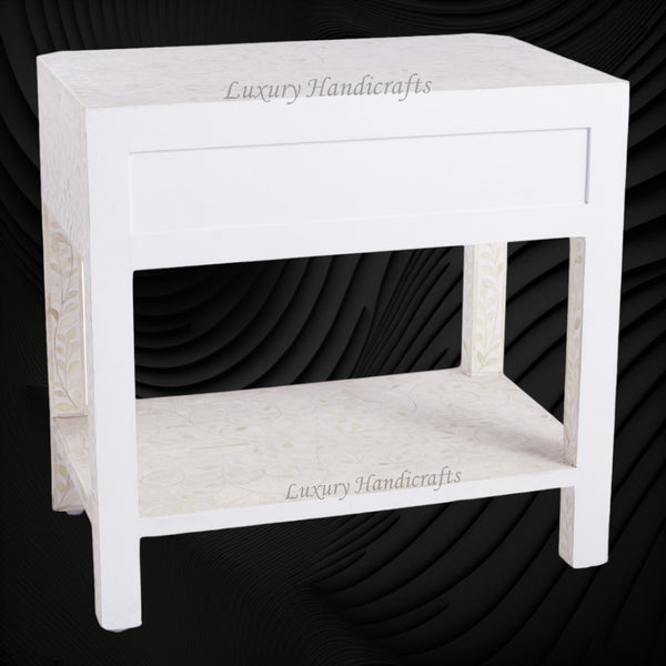 Bone Inlay Edge Floral Bedside White