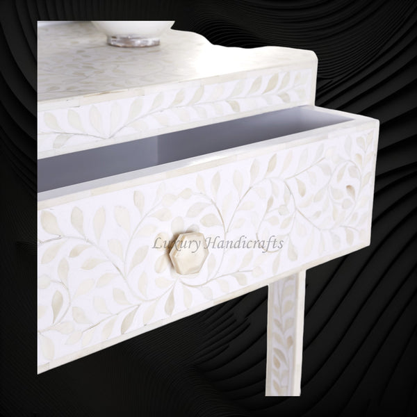 Bone Inlay Edge Floral Bedside White