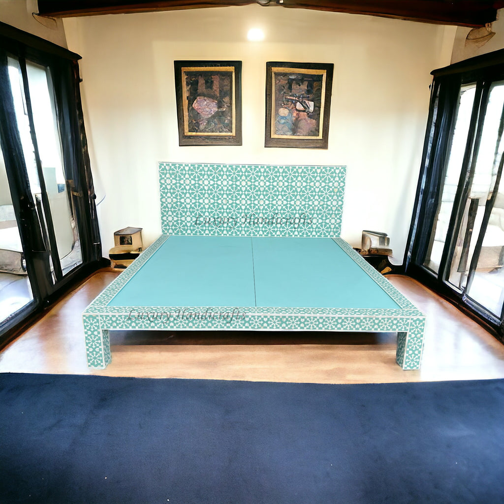 Moroccan Bone Inlay Bed Mint Green luxuryhandicrafts