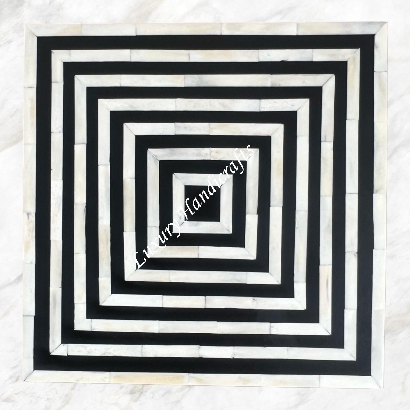 Bone Inlay Stripe Cube Side Table Black – Luxury Handicraft