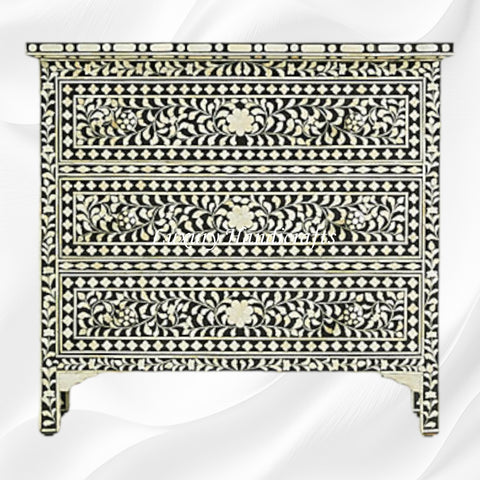 Bone Inlay Floral 3 Drawer Chest Black