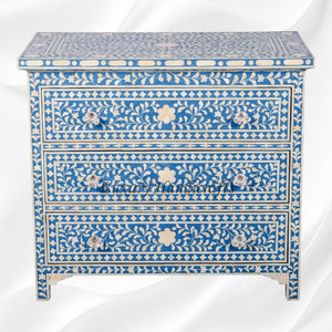 Bone Inlay Floral 3 Drawer Chest Blue