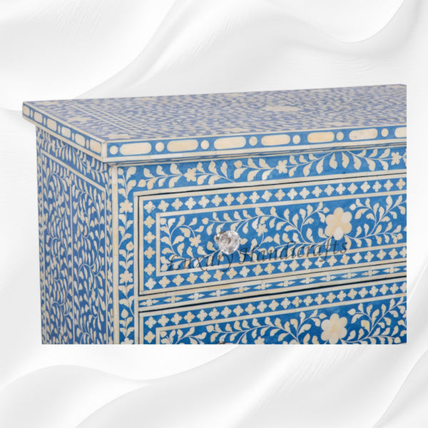 Bone Inlay Floral 3 Drawer Chest Blue