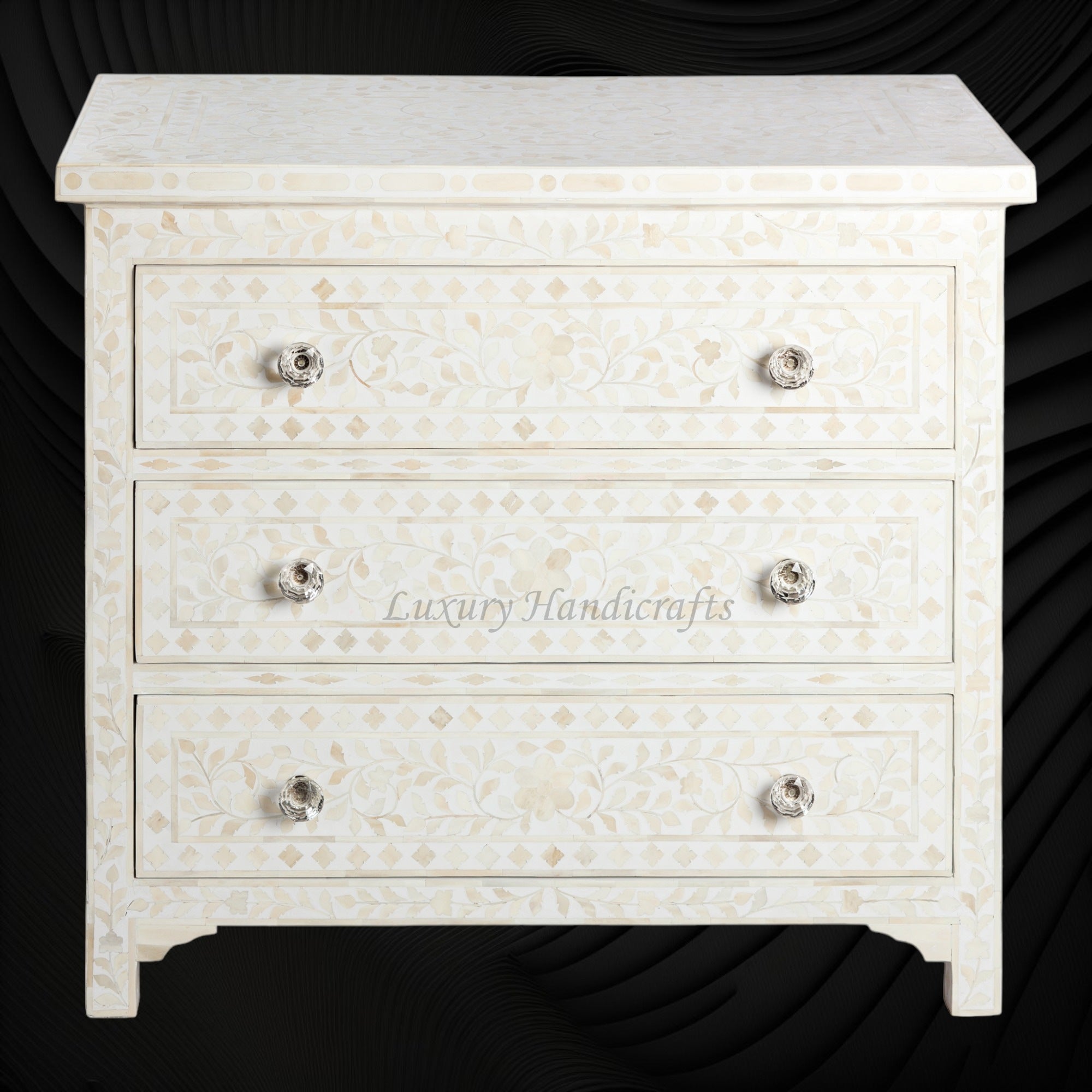 Bone Inlay Floral 3 Drawer Chest White