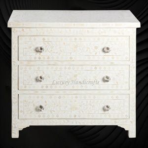 Bone Inlay Floral 3 Drawer Chest White